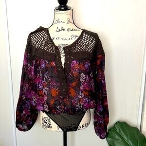 NEW! Free People Floral Bodysuit with Crochet detail Size Small